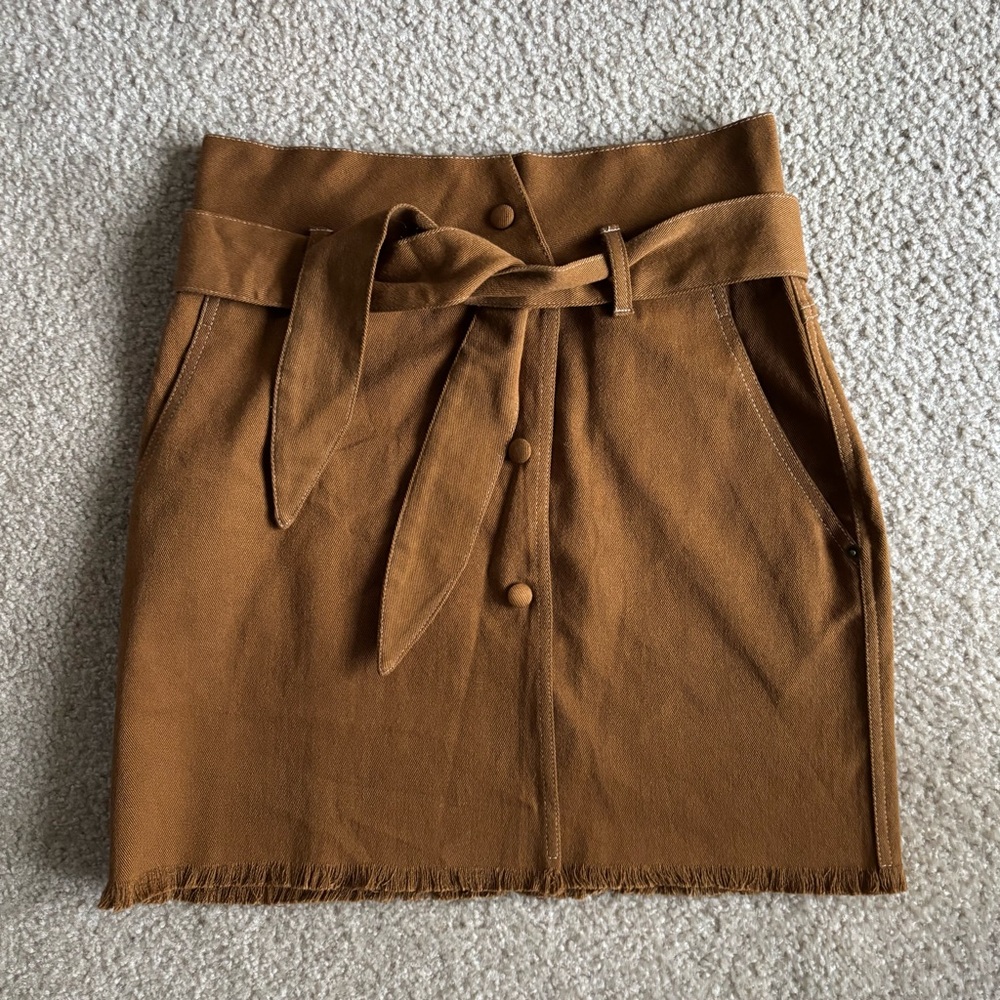 Nanushka Designer Tan Brown Women's size small S mini Skirt cotton denim belted